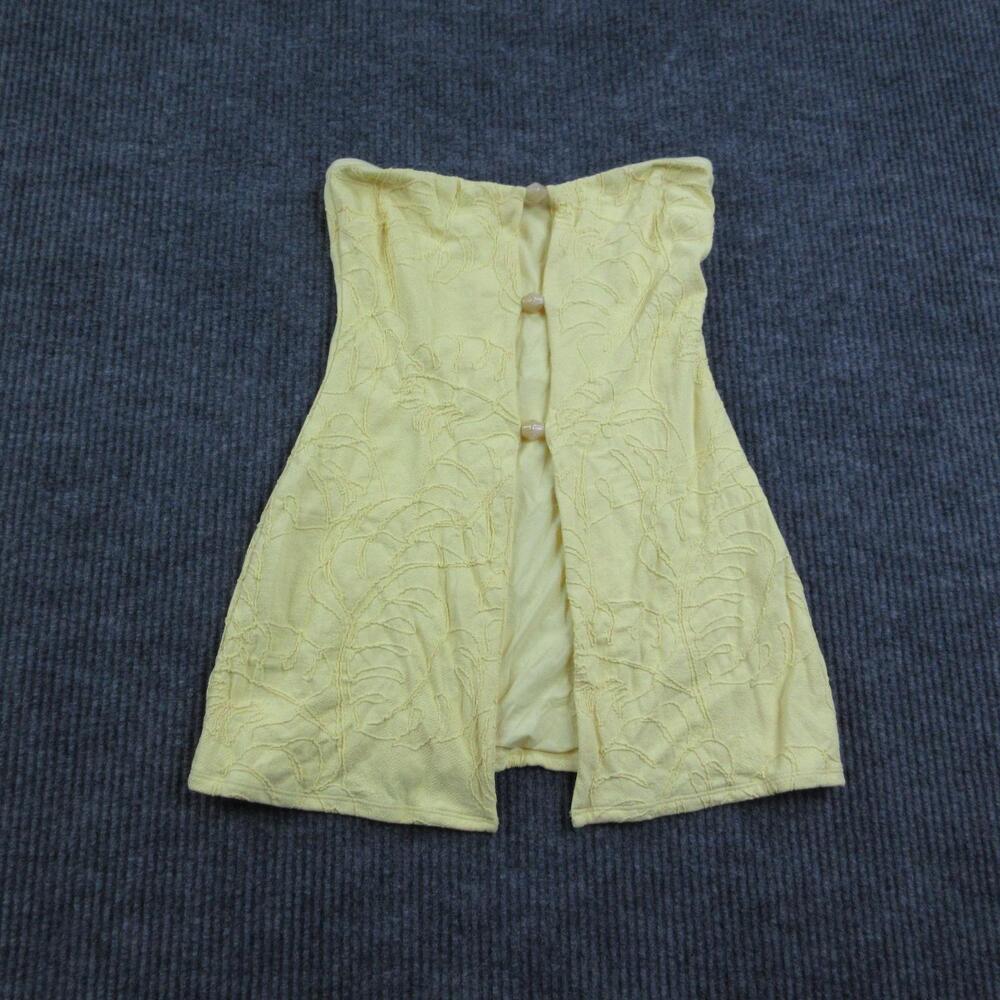 Devon Windsor Shirt Womens S Yellow Strapless Embroidered Tropical Jasper Top